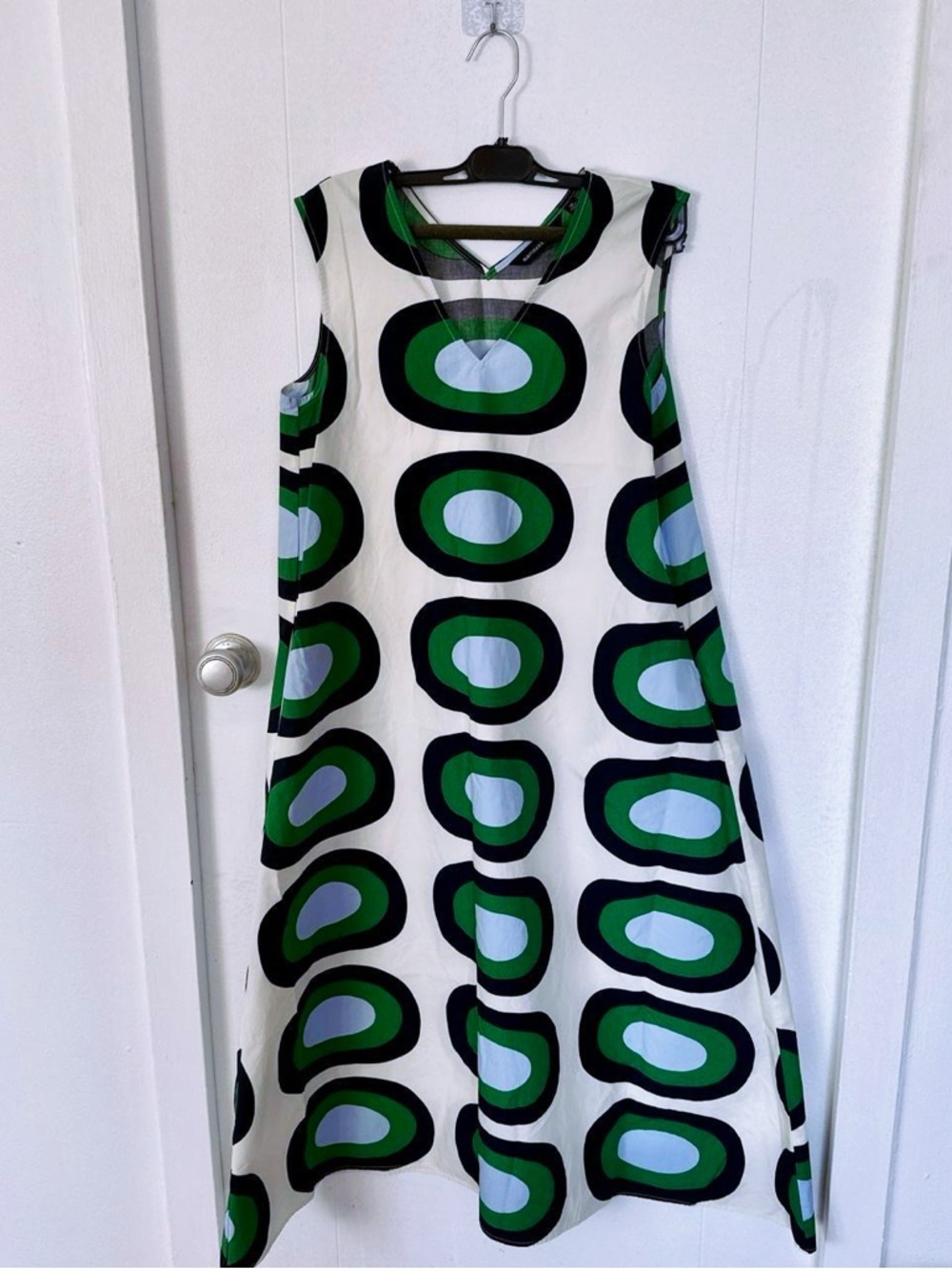 Marimekko White and Green Geometric Midi Dress